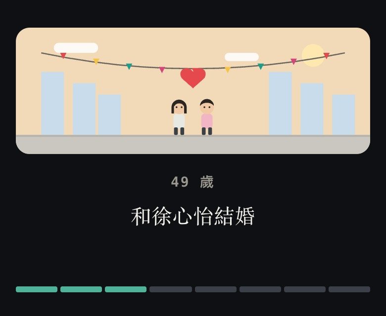 人生回放：兩個人站在一起，字幕寫著和徐心怡結婚
